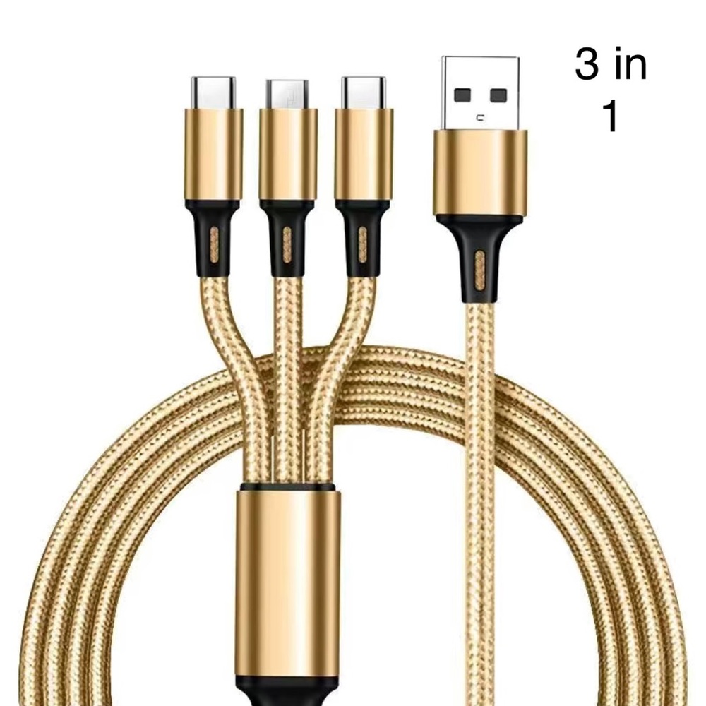 Nylon Braided 3-in-1 Data Cable With One Drag And Three Heads